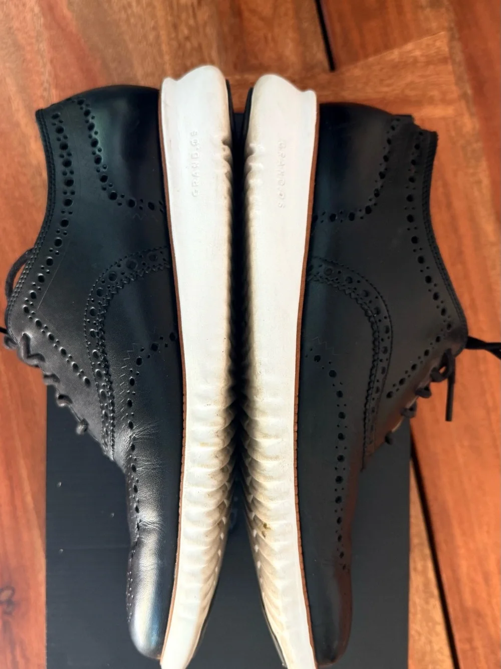 Cole Haan Black Leather Wingtip Oxfords with White Sole
